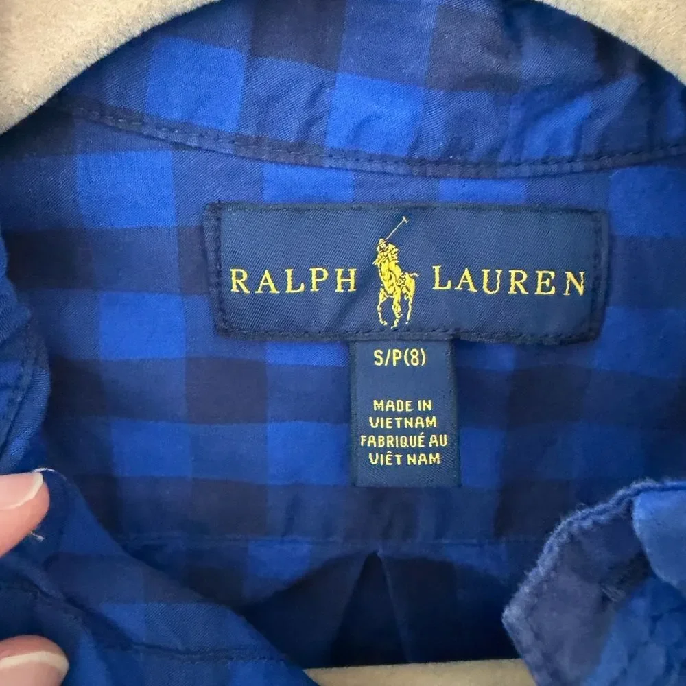 Ralph Lauren Kids Navy Plaid Button-Down Shirt Size small (8)